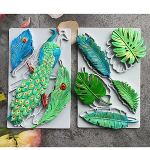 Peacock Mold Palm leaves Silicone Mold feather Plant Leaf Polymer Clay Mold Resin epoxy Handmade chocolate Fondant DIY Home Decor Crafts,580