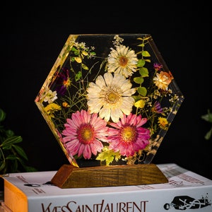 Real Flower Resin Night Light, Customized Dried Flower Resin Lamp, Real Flower Epoxy Resin Lamp, Gifts for her