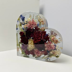 Custom Epoxy Resin Floral Preservation Keepsake - Handmade wedding or funeral memorial pieces - large heart, letter and square floral block
