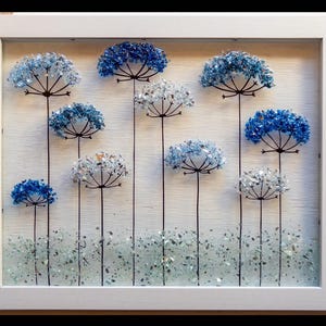 Crushed Glass and Resin Flowers Blues