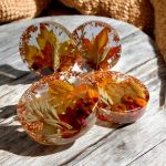 Maple Leaf resin coaster set - fall rustic home decor - autumn themed cup holder -  trinket epoxy tray, jewelry dish - halloween decoration