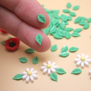Micro Green Leaves 50 Pk Resin Miniature Tiny Green Leaf for Fairy Garden, Scrapbooking, Stationary, Nail Art, Flower Accessories or Slime