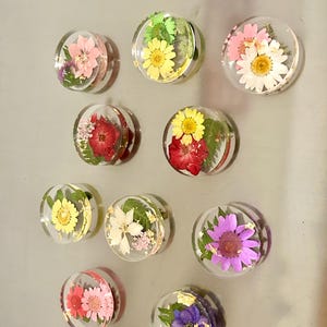 Real Pressed flower resin magnets with gold leaf , set of three, five or ten