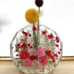 Handcrafted Decorative Vase, Pressed Flowers Gold Leaf Vase, Resin Flower Tube Vase