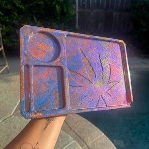 Custom Resin Leaf Rolling Tray – Handmade Glitter Tray – Choose Chameleon Color | Spiritual, Witchy, Functional Art